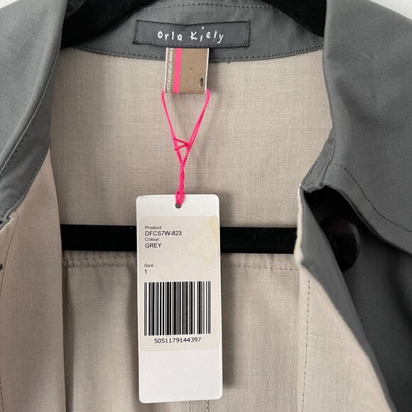 Orla Kiely Size XS Grey Trench Mid Length Coat Belted Button Closure - Picture 4 of 10